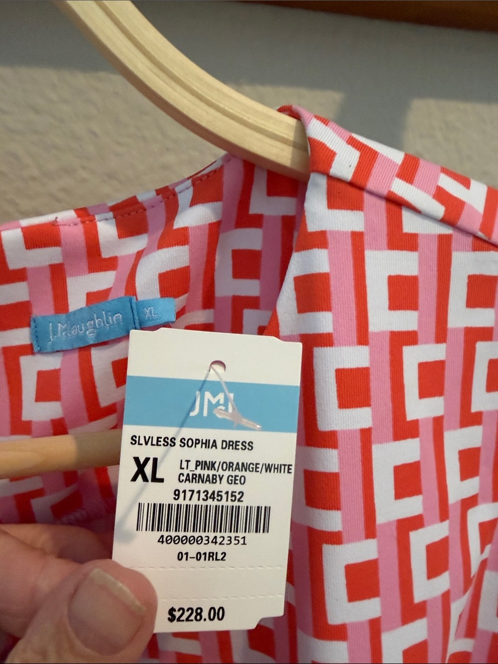 J. McLaughlin Sophia Pink and White Geometric Midi Dress - Picture 2 of 4